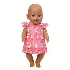 Pink Animal Print Dress for 17-18 Inch Dolls - Chicken & Hen Pattern