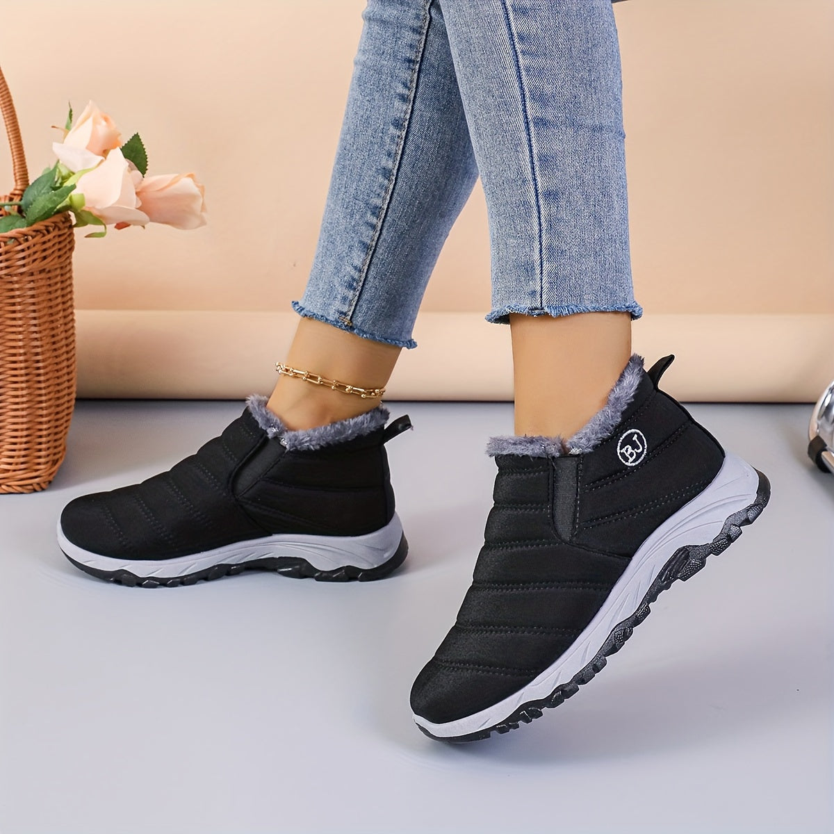 Plush Lined Thermal Snow Boots Wear Res Non Slip Shoes Fall Winter