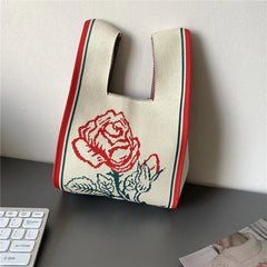 21*33cm Women Knitting Rose Style Handbag Girls Student Bags