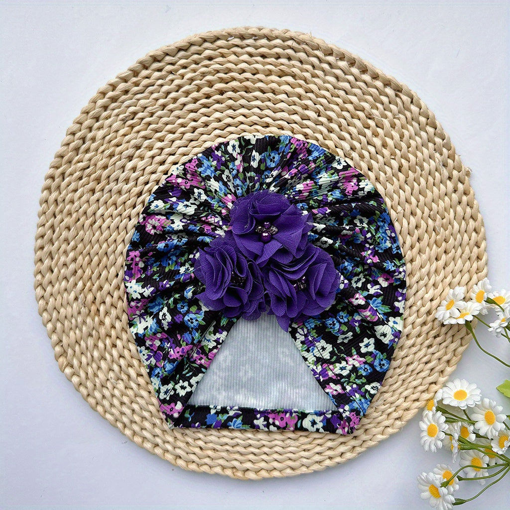 Soft Elastic Cap Baby Flower Printed Cap For Newborn Kids