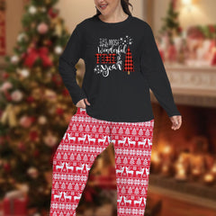  Christmas Pajama Set Women's Plaid Tee & Striped Pants Lounge 2 Piece