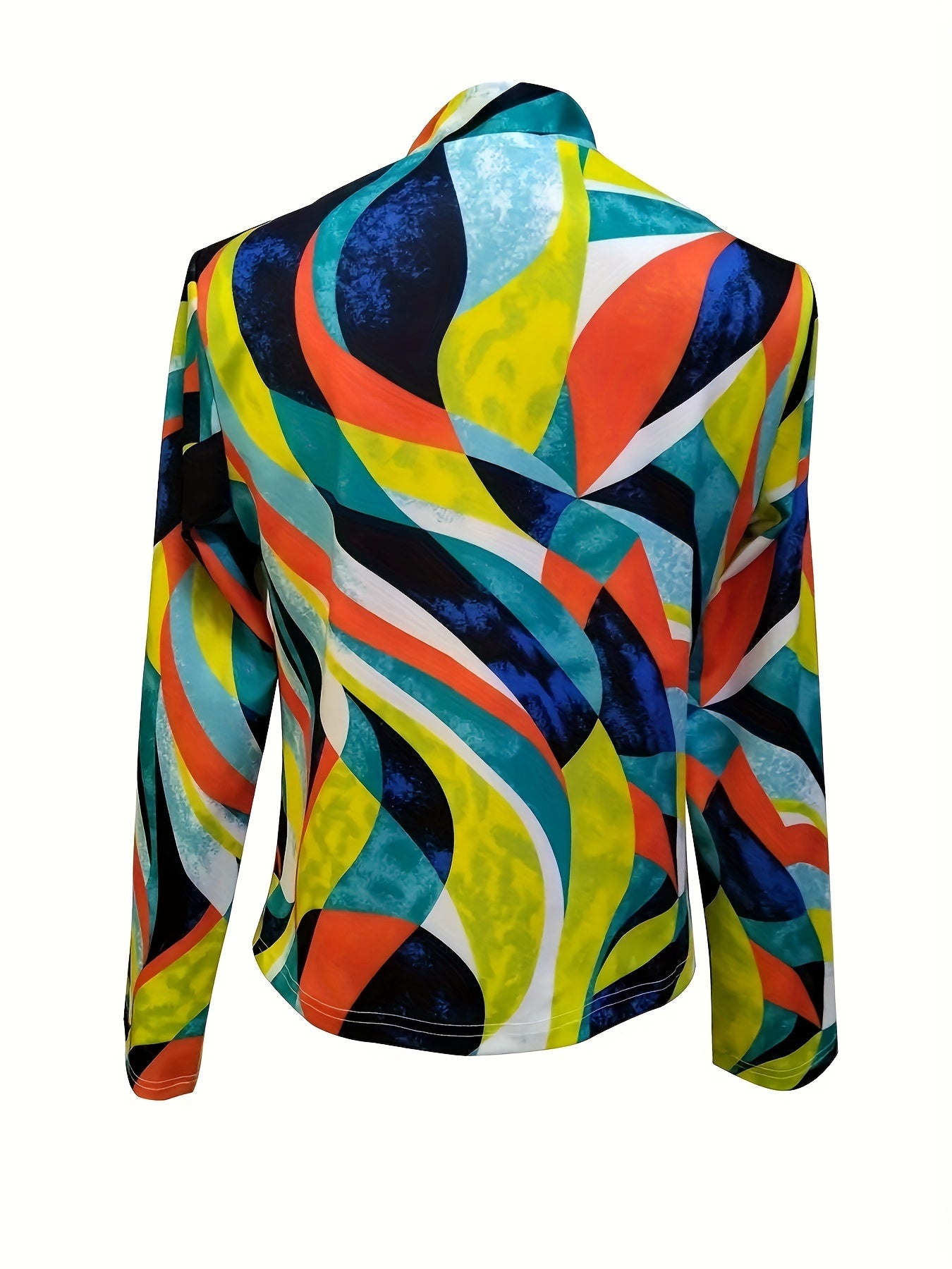  Abstract Stripe Print Long Sleeve Blazer