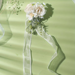 Polyester Beige Strap Wrist Flower For Women Bride Girls