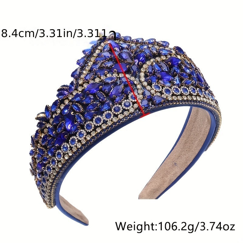 Baroque Rhinestone Tiara Crown Wide Headband Glitter Headdress Hair Accessories