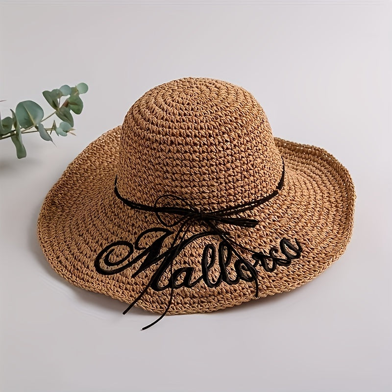 Vintage Letter Embroidery Sun Hat Straw Hats for Women