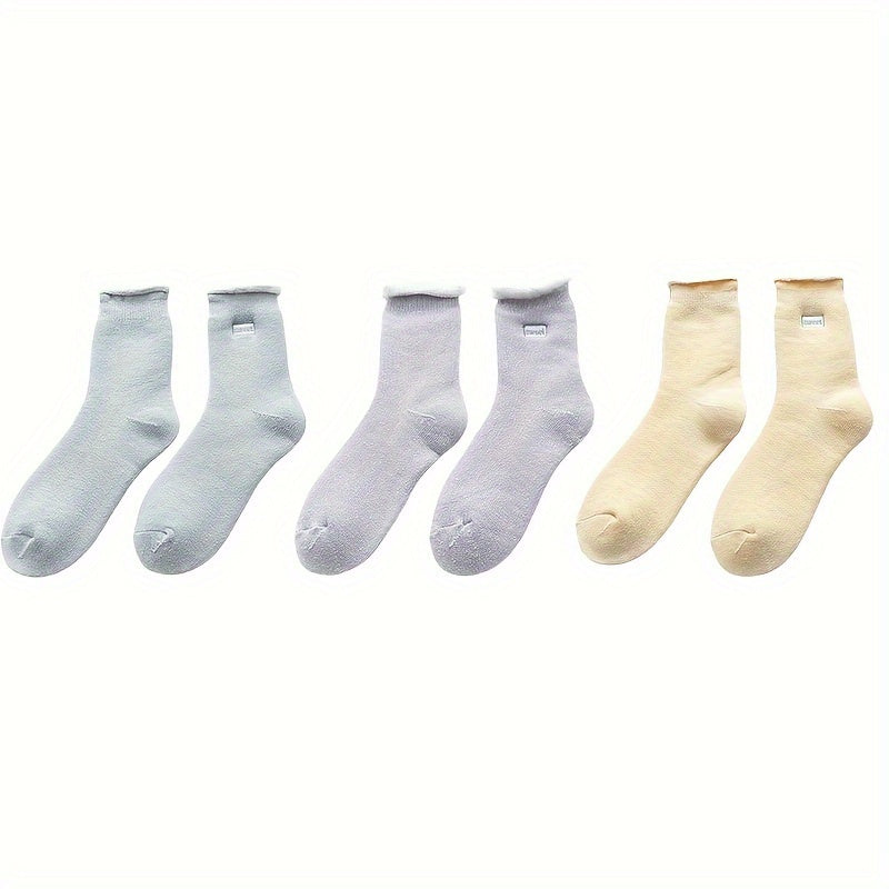 5 Pairs Plush Lined Socks Comfy & Warm Women's Mid Tube Stockings