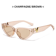 Striped V Triangle Cat Eye Sunglasses Small Frame Glasses