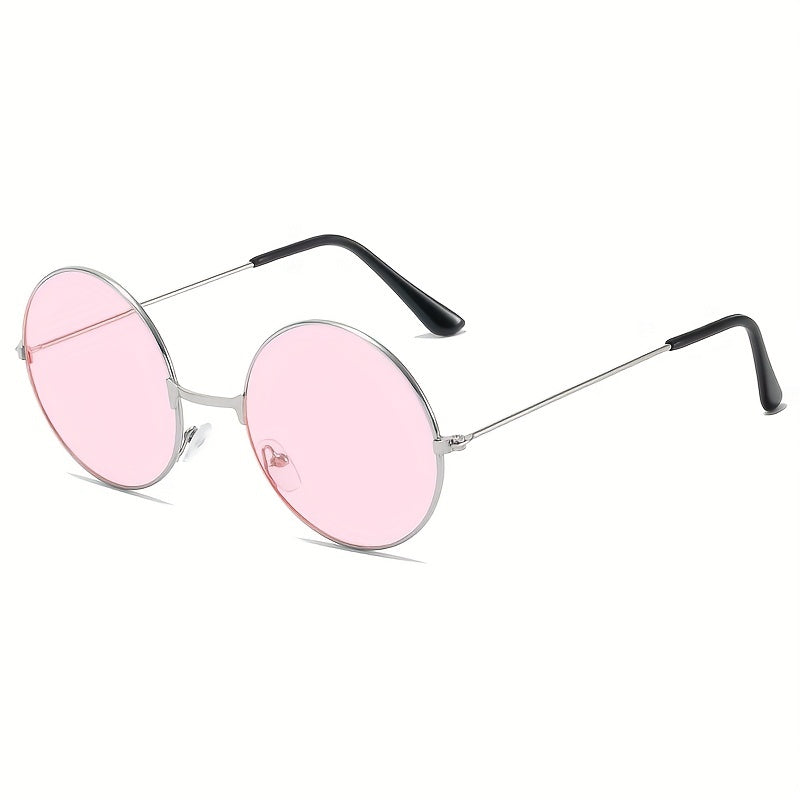 Round Tinted Sunglasses Metal Frame UV400