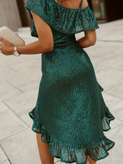  One Shoulder Ruffle Bridesmaid Dress