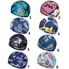 Long Hair Swim Cap Floral Print Elastic Nylon Sports Pool Chlorine Protection