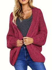  Casual Cardigan Solid Cable Knit Open Front Sweater