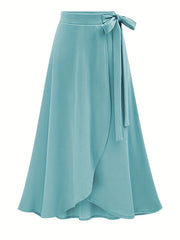  Solid Side Knot Layered Maxi Skirt with Slight Stretch