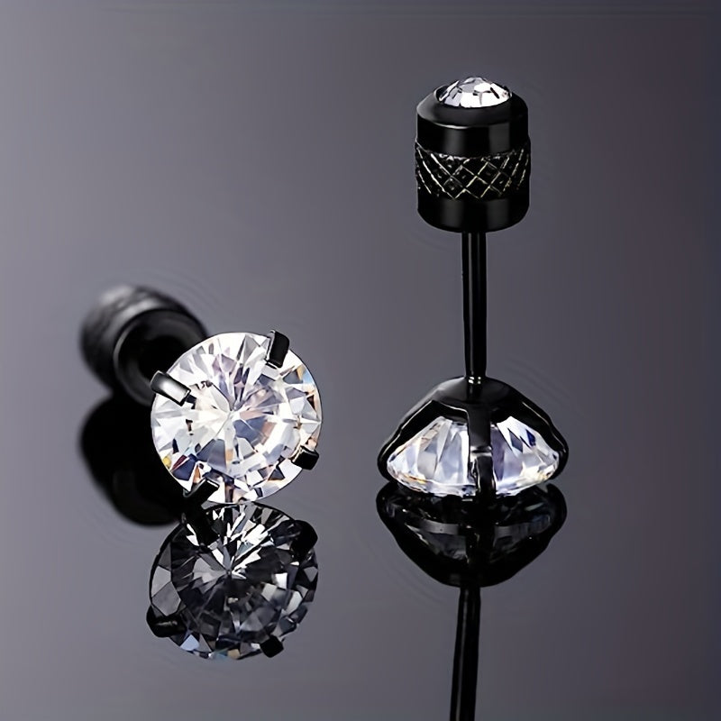 Double Sided Faux Diamond Stud Earrings for Men