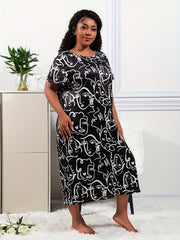  Abstract Figure Print Stretch Lounge Dress