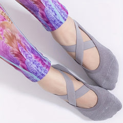 Women's Non Slip Yoga Socks with Cross Strap Grips for Yoga Ballet Barre Pilates