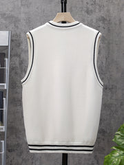 Men's V Neck Striped Knit Vest Sleeveless Sweater