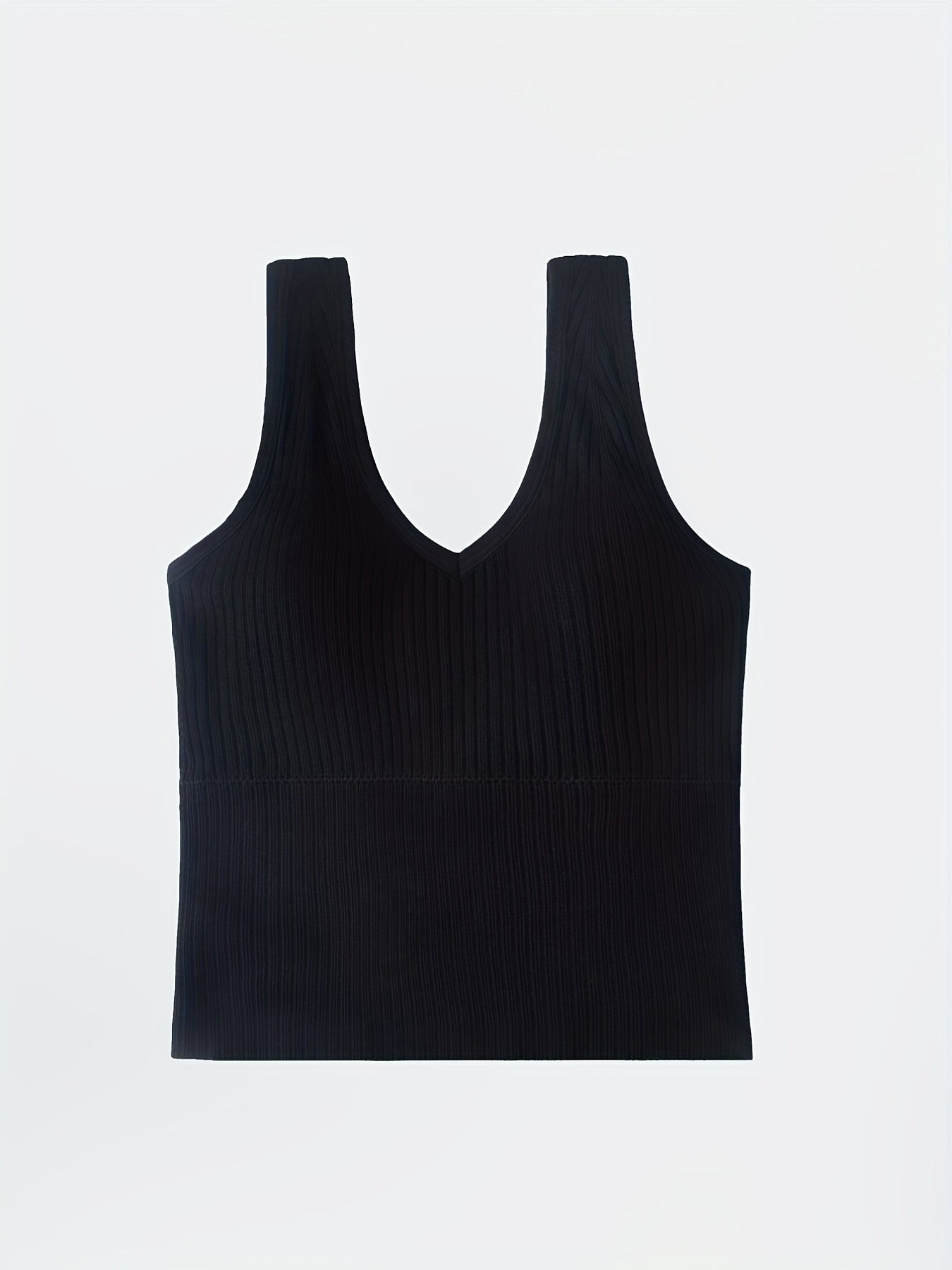 3pcs Ribbed Tank Top Bra Detachable Chest Pads Women's Lingerie
