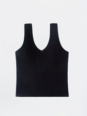3pcs Ribbed Tank Top Bra Detachable Chest Pads Women's Lingerie