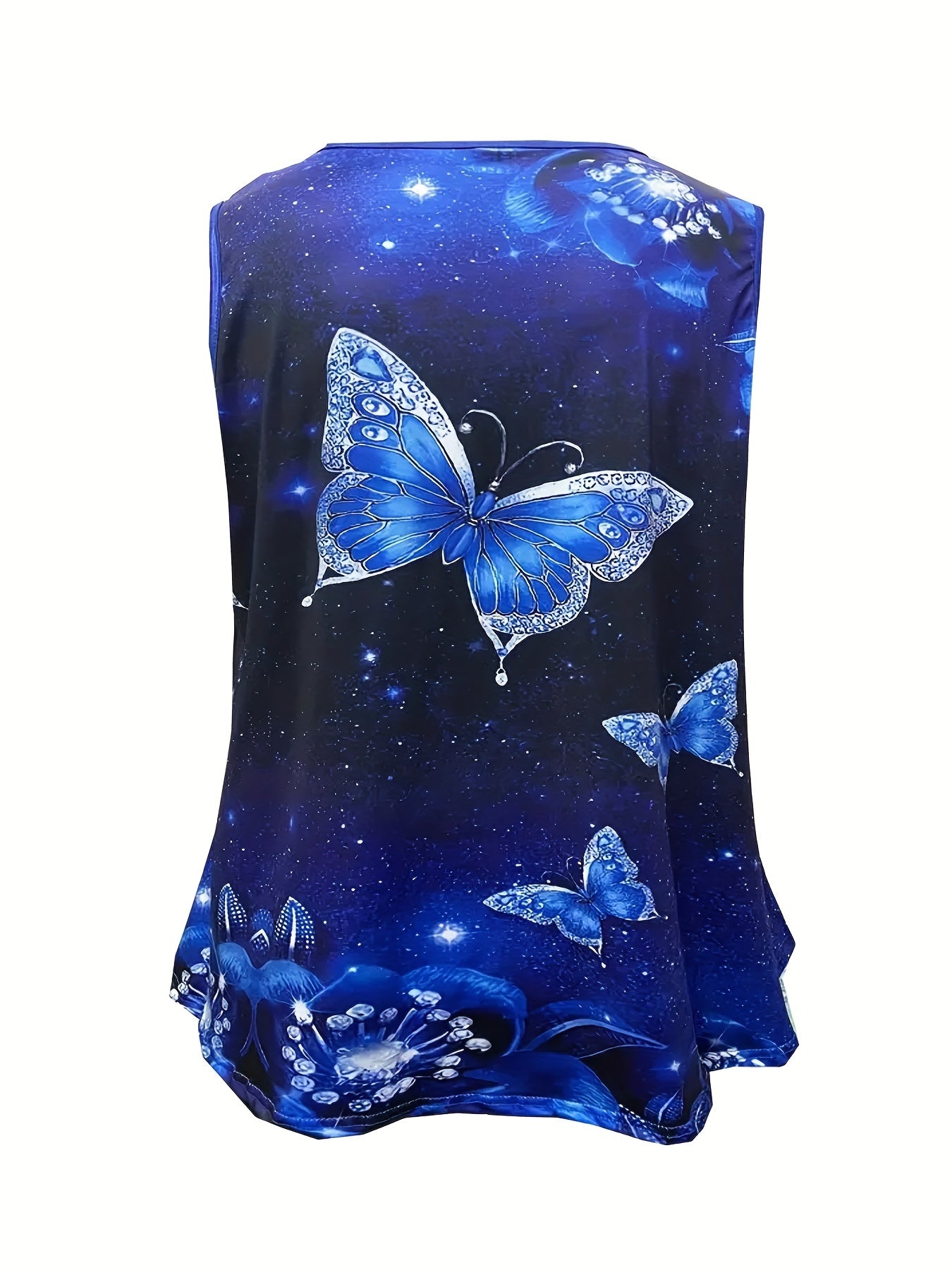  Butterfly Print Tank Top Round Neck Medium Stretch