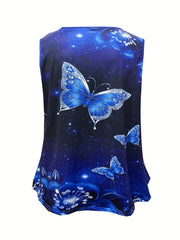  Butterfly Print Tank Top Round Neck Medium Stretch