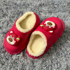 Kids Cartoon Bear Fleece House Shoes, Non-Slip Soft Bottom Indoor Shoes