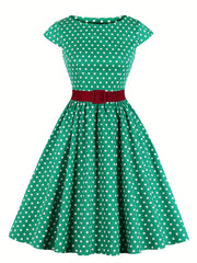  Plaid Print Cap Sleeve Swing Dress With Belt