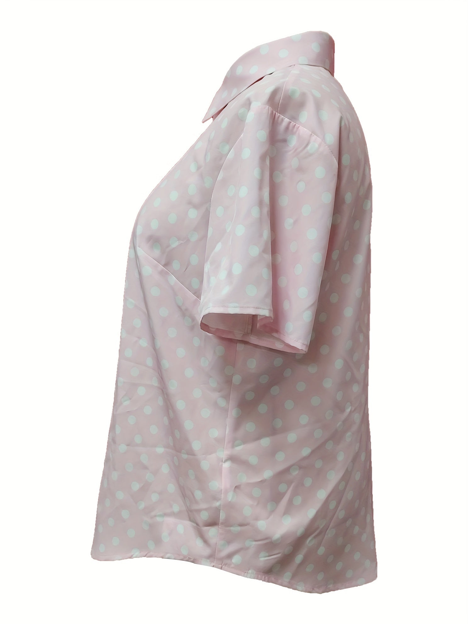  Polka Dots Button Up Short Sleeve Blouse