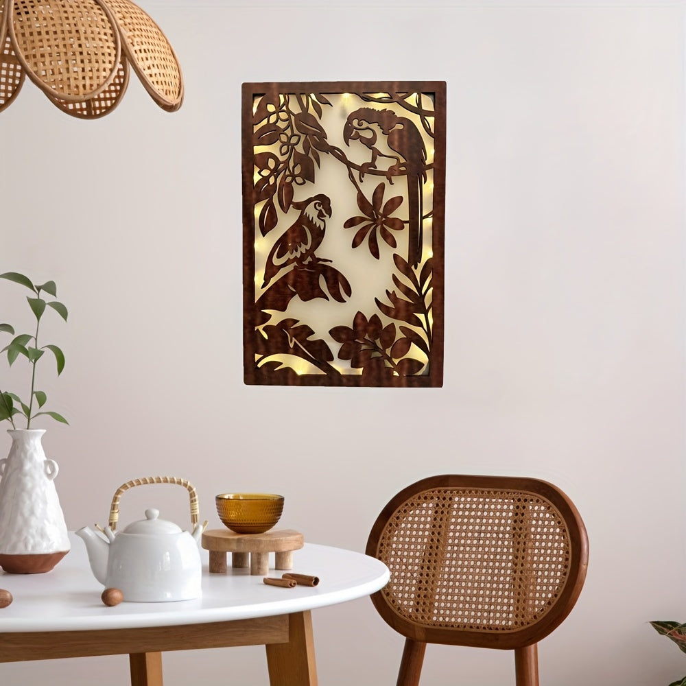 LED Parrot Shape Wooden Lamp Home Decor