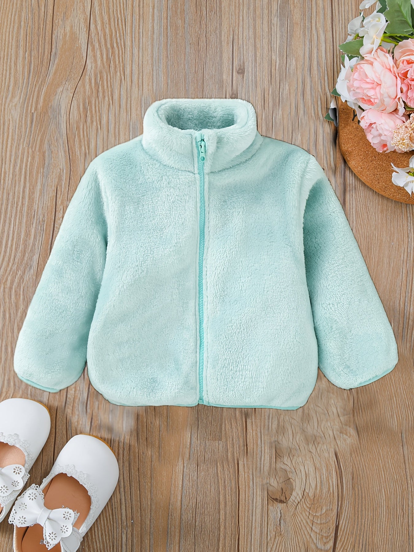 Baby Girls Fleece Thermal Jacket Zip up Collar Outerwear