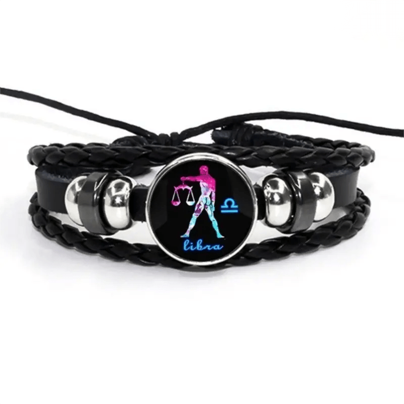 12 Constellation Leather Woven Bohemian Denim Bangle