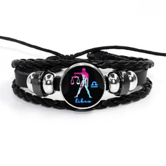 12 Constellation Leather Woven Bohemian Denim Bangle