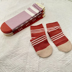 3 Pairs Striped Floor Socks Warm Mid Tube Women's Stockings