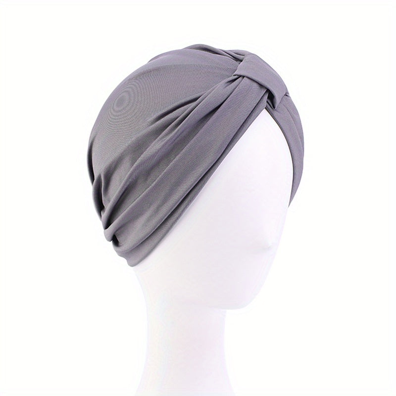 Pleated Bowknot Turban Cap Solid Elastic Head Wrap Bonnet Head Scarf