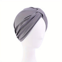 Pleated Bowknot Turban Cap Solid Elastic Head Wrap Bonnet Head Scarf