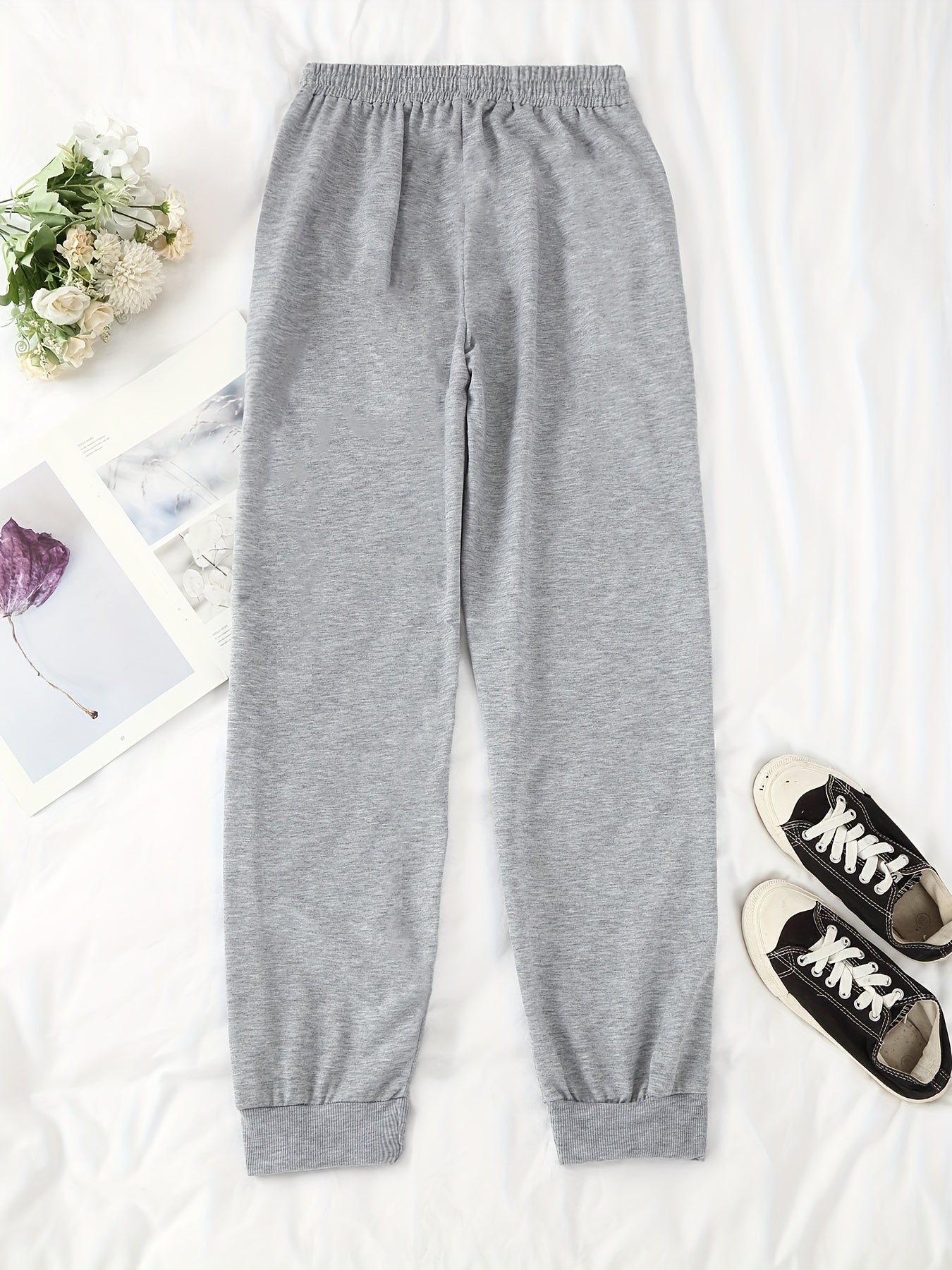 Heart Print Pants Casual Drawstring Elastic Waist Jogger Pants