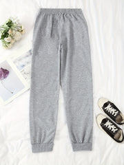 Heart Print Pants Casual Drawstring Elastic Waist Jogger Pants