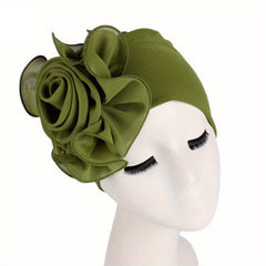 Lace Plate Flower Turban Cap Elastic Head Wrap Solid Bonnet Head Scarf Women