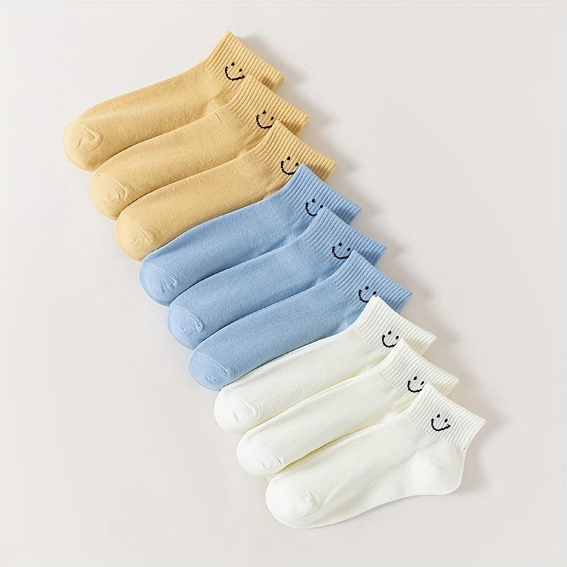9 Pairs Smiling Print Socks Comfy & Breathable Women's Stockings