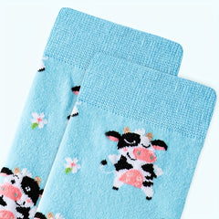 Cartoon Cow Print Socks & Funny Mid Tube Socks Women's Stockings