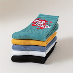 5 Pairs Letter Print Crew Sports Socks