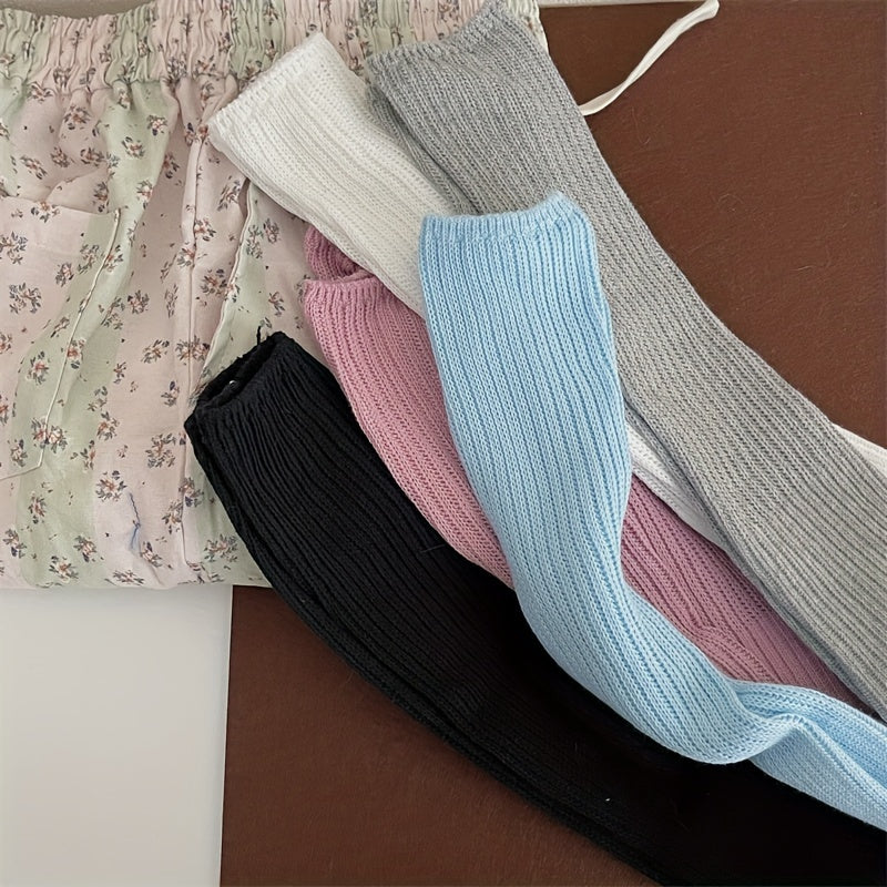 Solid Knitted Calf Socks Knee High Women's Stockings & Hosiery