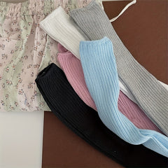 Solid Knitted Calf Socks Knee High Women's Stockings & Hosiery