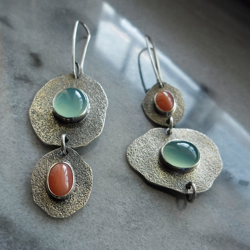 Bohemian Asymmetric Vintage Earrings, Synthetic Gemstone 1Pair