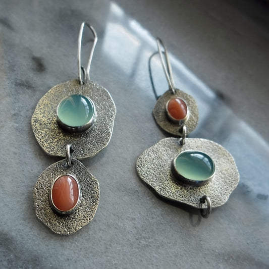 Bohemian Asymmetric Vintage Earrings, Synthetic Gemstone 1Pair