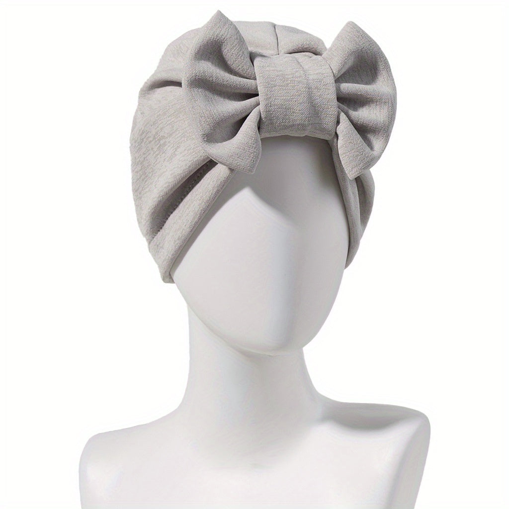 Solid Bowknot Turban Cap Elastic Head Wrap Lightweight Ramadan Head Scarf