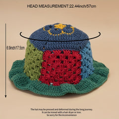 Hollow Crochet Flower Bucket Hat Block Knitted Basin Hat