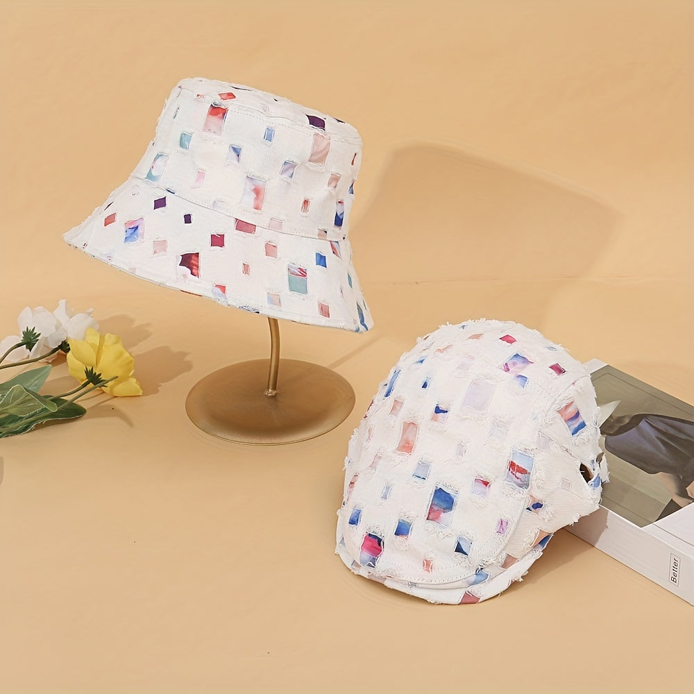 2pcs Colorful Ripped Distressed Sunshade Bucket Hats