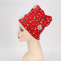 Turban Cap Faux Pearl Rhinestone Headscarf Hijab