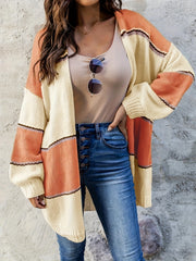  Lantern Sleeve Open Front Knit Cardigan