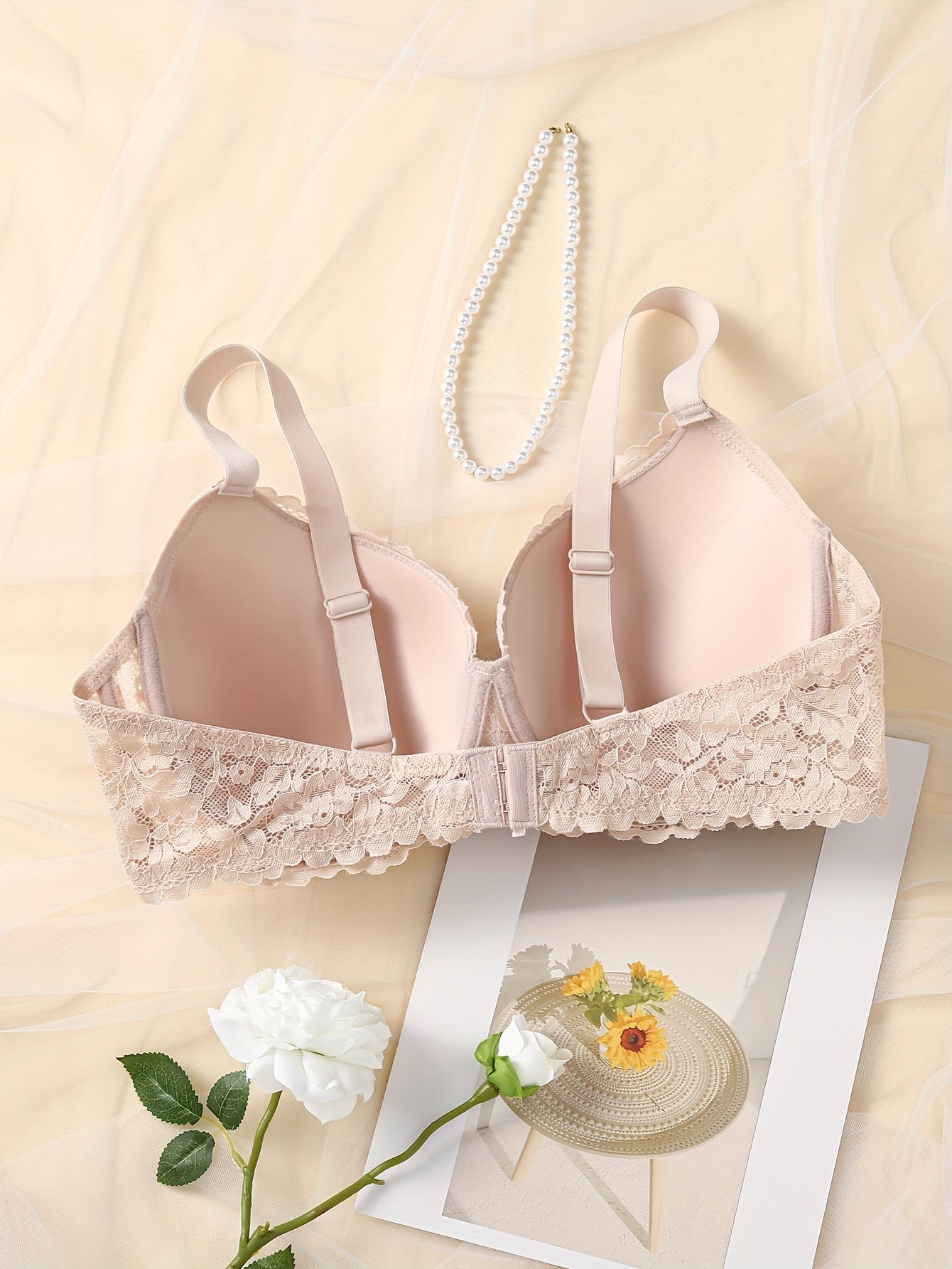  Bra Women's Plus Floral Lace Tassel Molded Cup Full Cover Comfort Bra